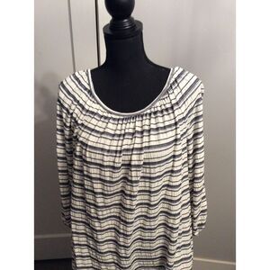 New NWT Max Studio Striped Soft Top 3/4 Sleeves Large L White Black